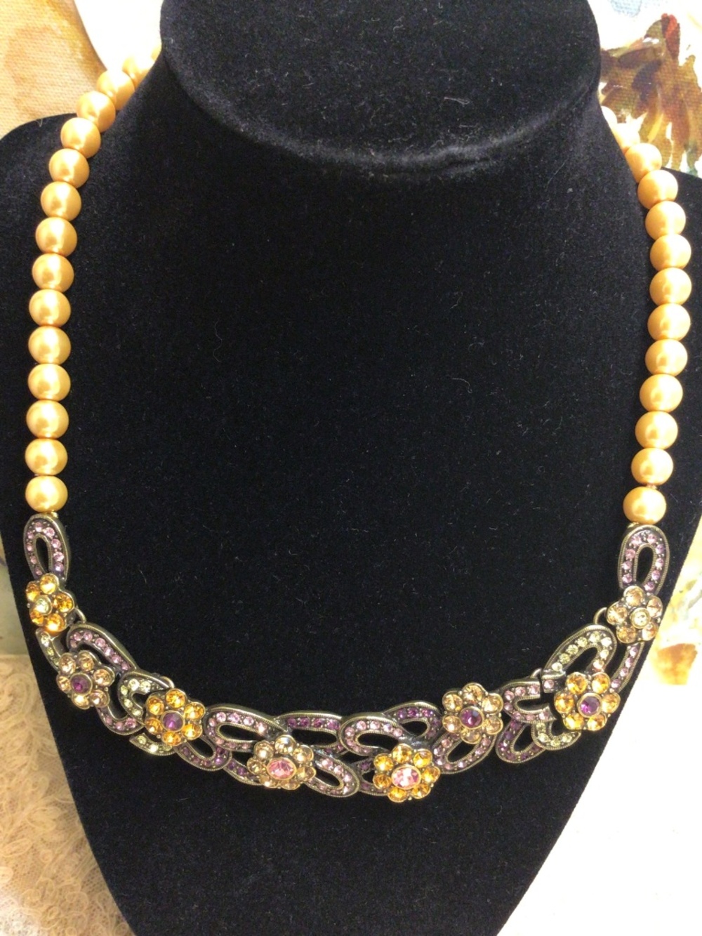 Simulated Pearl Choker Stone-encrusted Bib Panel Statement Necklace
